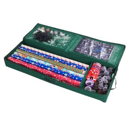 HASTINGS HOME Wrapping Paper Storage Organizer, Low Profile, for Under the Bed Holds Holiday Gift Bags, 30-40" Rolls 445055IAK